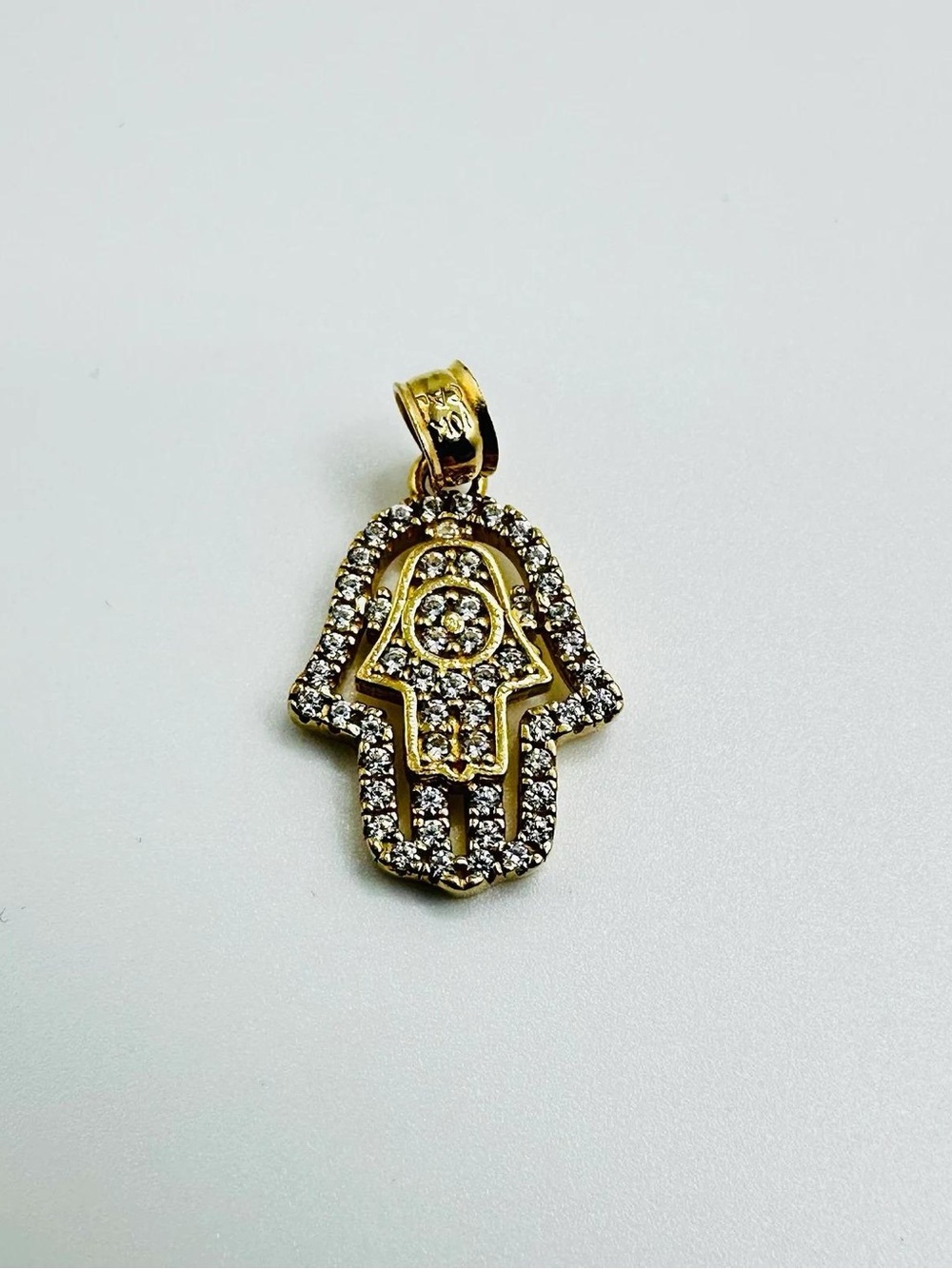10K Real Solid Yellow Gold Cubic Zirconia Hamsa